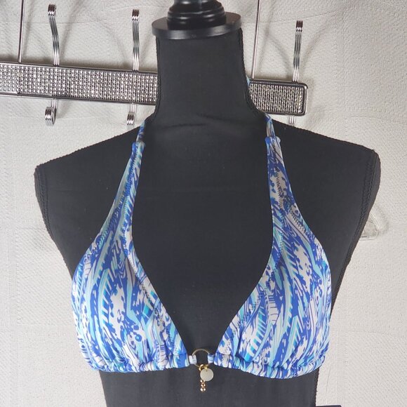 Beach Melissa Odabash Sky Blue Lined Nylon Span Poly Halter Bikini Swim Top Sz S - Picture 1 of 16